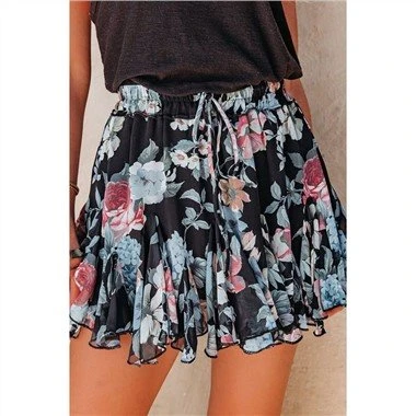Floral Print Flounce Drawstring Mini jip
