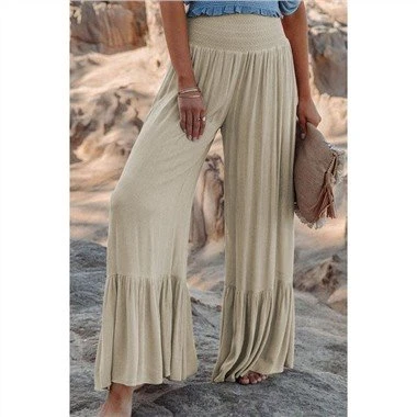 Smocked High Waist Ruffled Wide Janm Pantalon